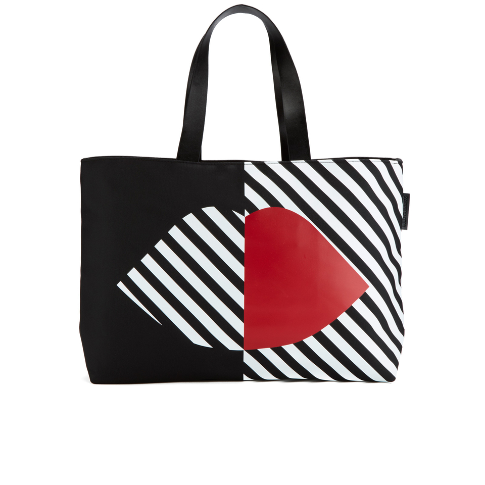 Lulu Guinness Women's Larysa 50:50 Lips Large Stripe Tote Bag - Black/White/Red