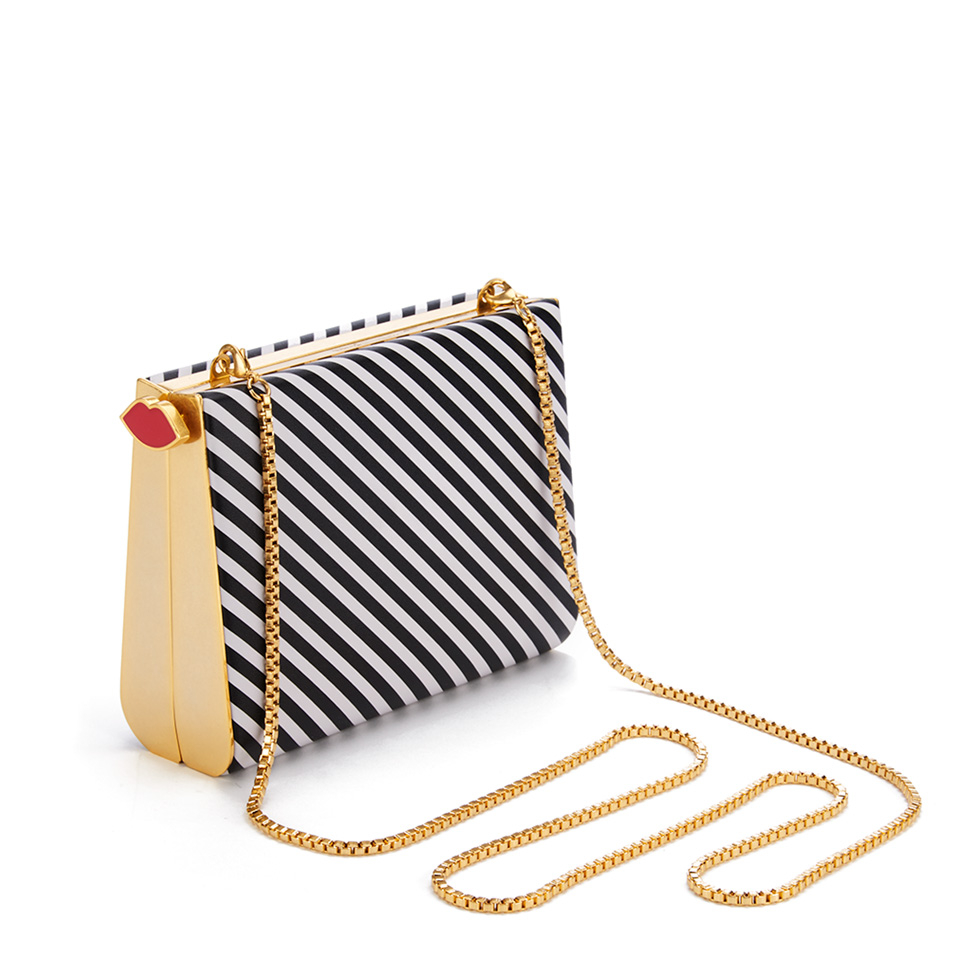 Lulu Guinness Women's Karlie Leather Striped Clutch with Lip Closure - Black/White