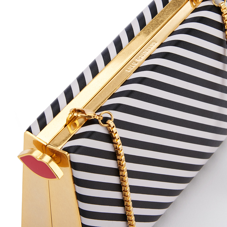 Lulu Guinness Women's Karlie Leather Striped Clutch with Lip Closure - Black/White