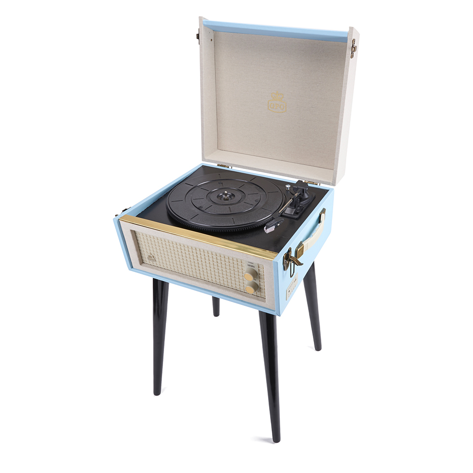 GPO Retro Bermuda Classic Style Turntable with MP3, USB, Built-In Speakers and Removable Legs - Blue/Cream