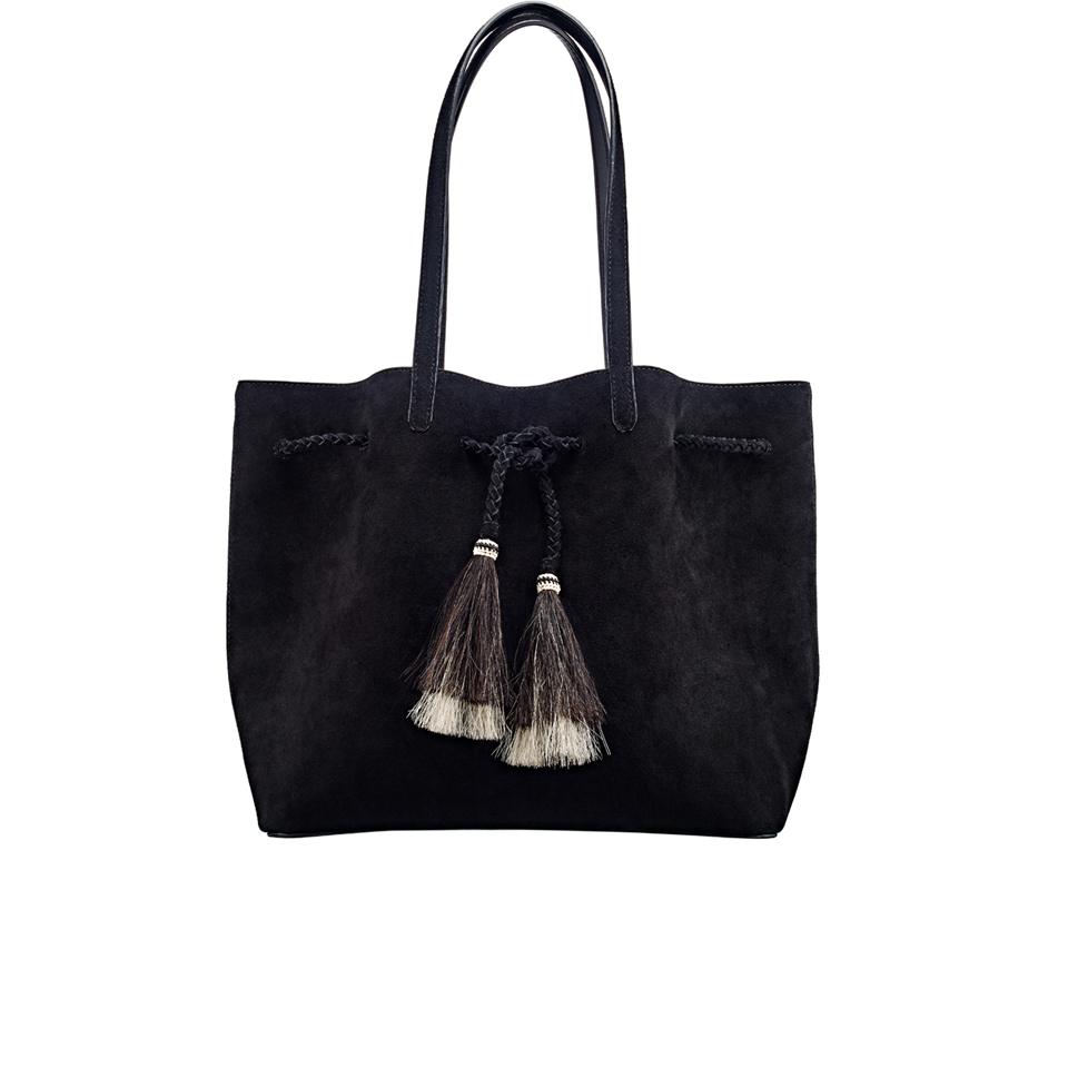 Loeffler Randall Women's Suede Drawstring Tote Bag - Black/Black Natural
