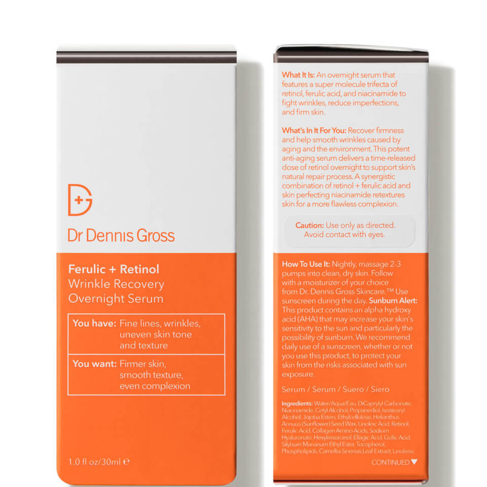 Dr Dennis Gross Skincare Ferulic and Retinol Wrinkle Recovery Overnight Serum 30ml
