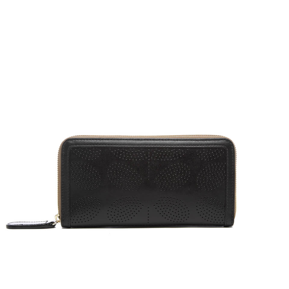 Orla Kiely Women's Sixties Stem Big Zip Leather Wallet - Black