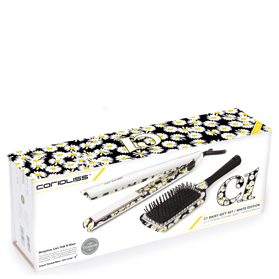 Corioliss C1 White Daisy Straightener Kit with Brush