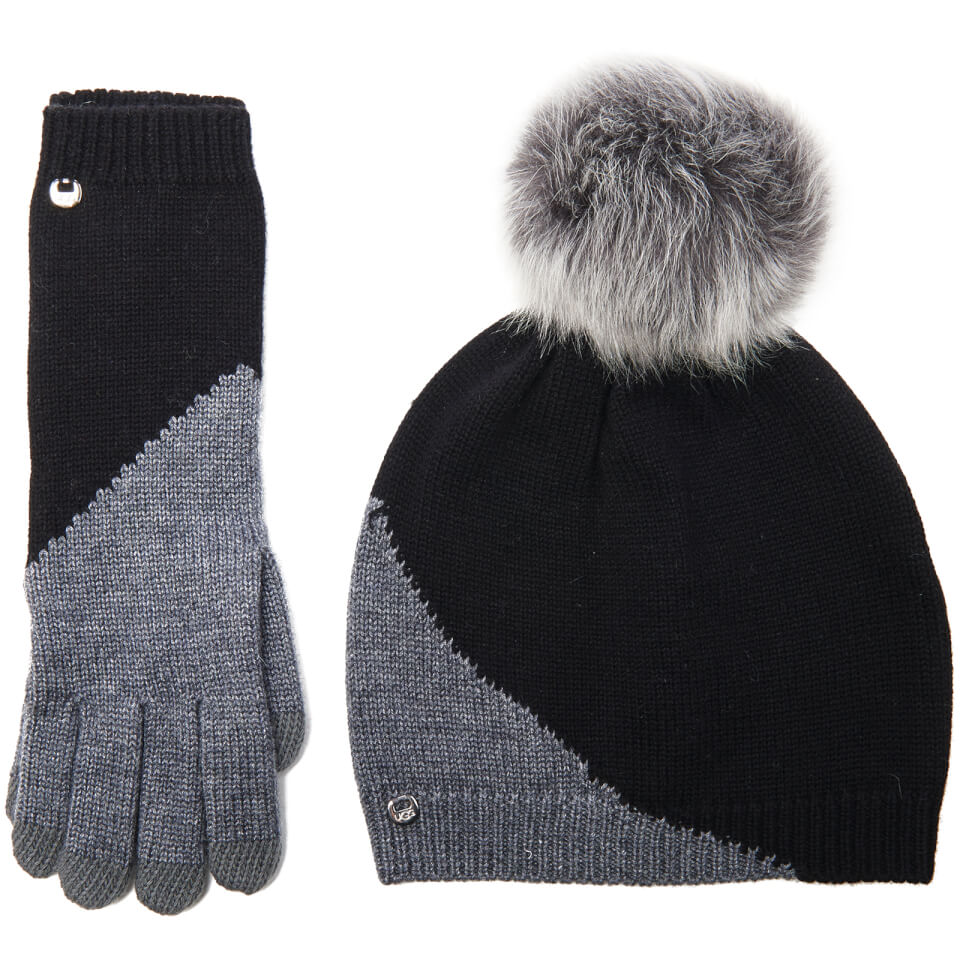 UGG Women's Fine Gauge Colourblock Beanie & Smart Glove Set - Black Mix
