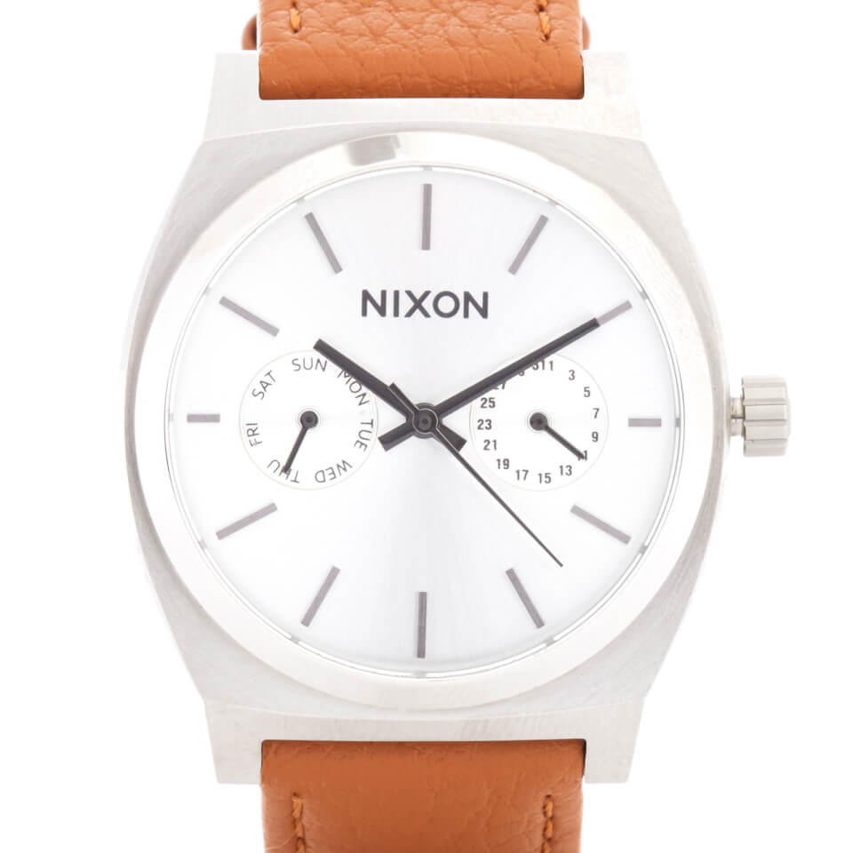 Nixon Time Teller Deluxe Watch - Silver Sunray/Saddle