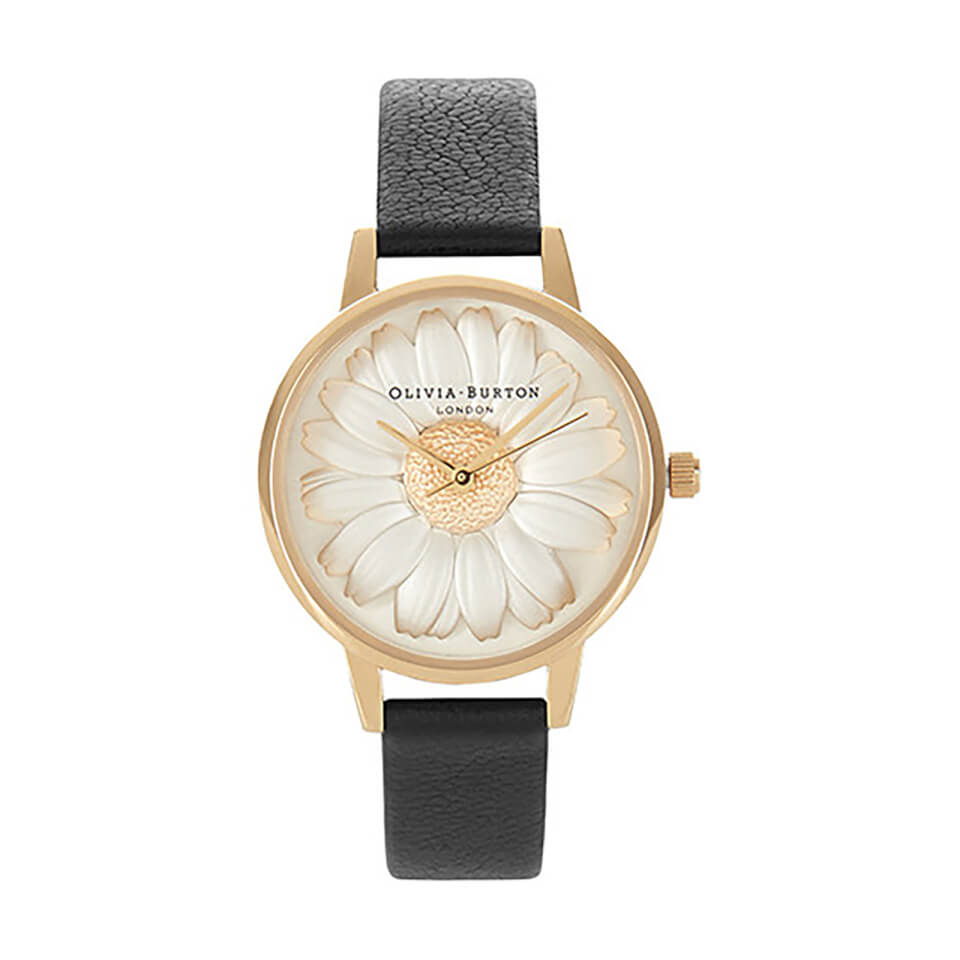 Olivia Burton Women's Daisy 3D Flower Watch - Black/Gold