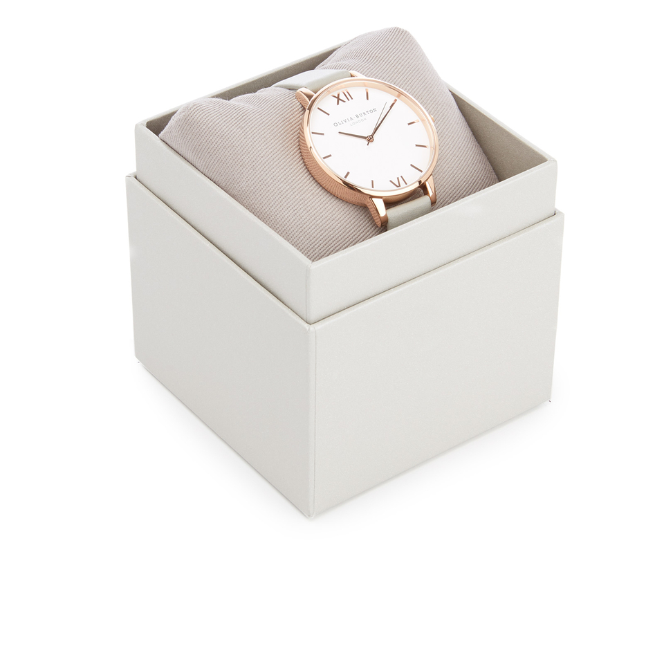 Olivia Burton Women's Big White Dial Watch - Grey/Rose Gold
