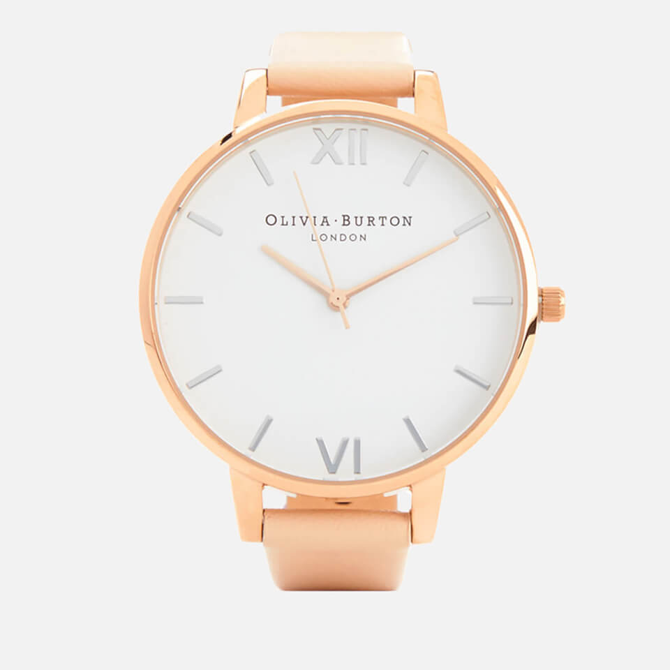 Olivia Burton Women's White Dial Big Dial Watch - Nude Peach and Rose Gold