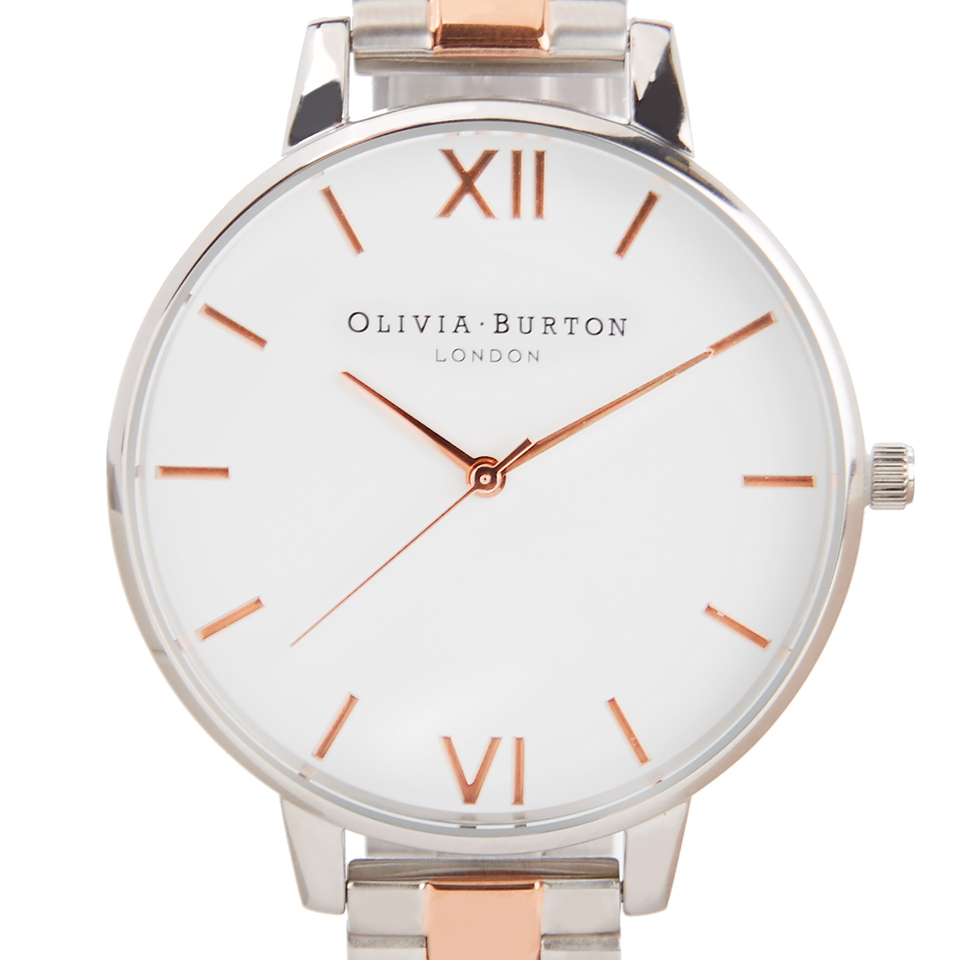Olivia Burton Women's White Dial Bracelet Watch - Silver & Rose Gold