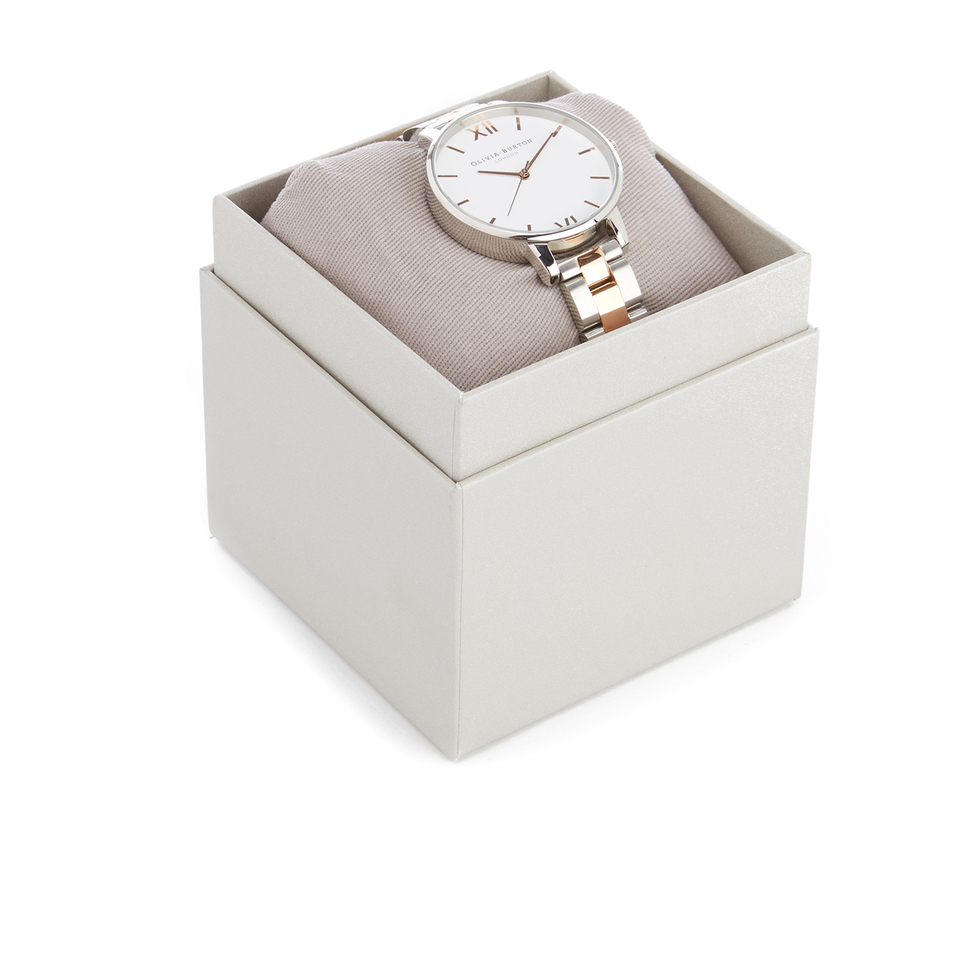 Olivia Burton Women's White Dial Bracelet Watch - Silver & Rose Gold