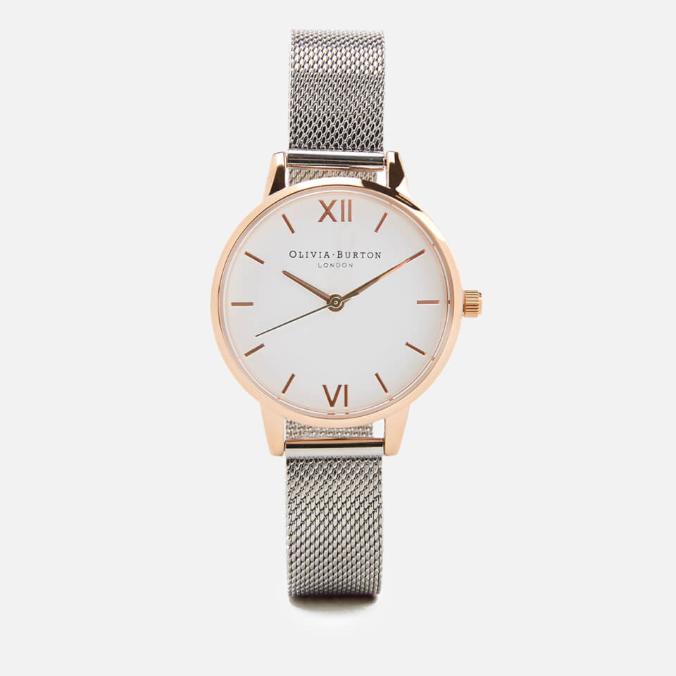 Olivia Burton Women's White Dial Mesh Watch - Rose Gold and Silver