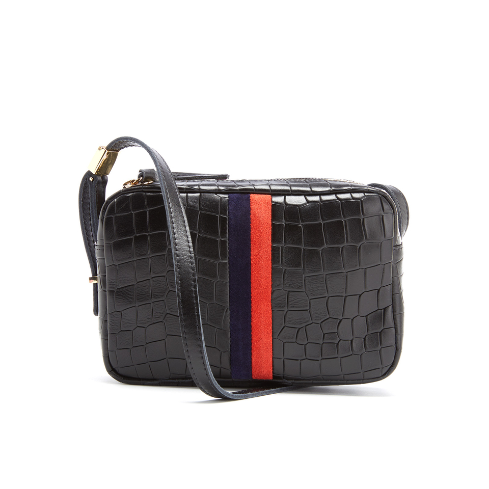 Clare V. Women s Mini Sac Cross Body Bag with Skipper Stripes Black Tile Croc Coggles