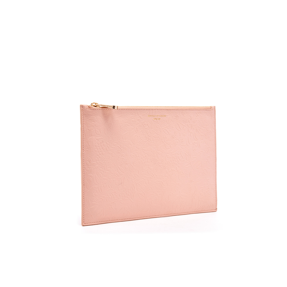 Aspinal of London Women's Essential Flat Embossed Flower Large Pouch - Peach