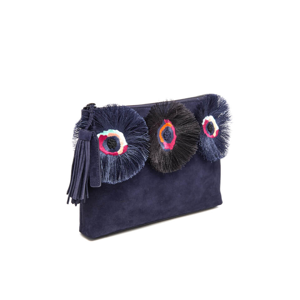 Loeffler Randall Women's Floral Embroidered Tassel Pouch Suede Clutch Bag - Eclipse Multi