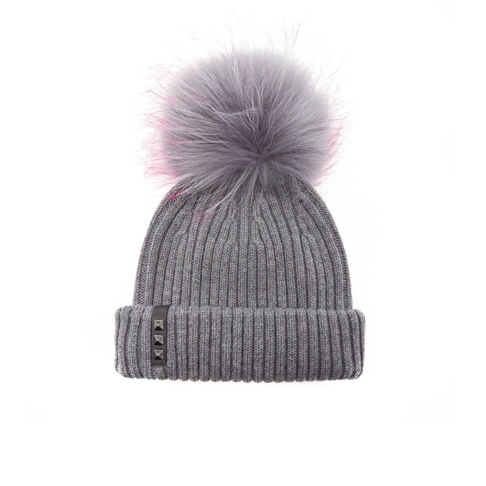 BKLYN Women's Merino Wool Hat with Grey/Pink Pom Pom - Mid Grey