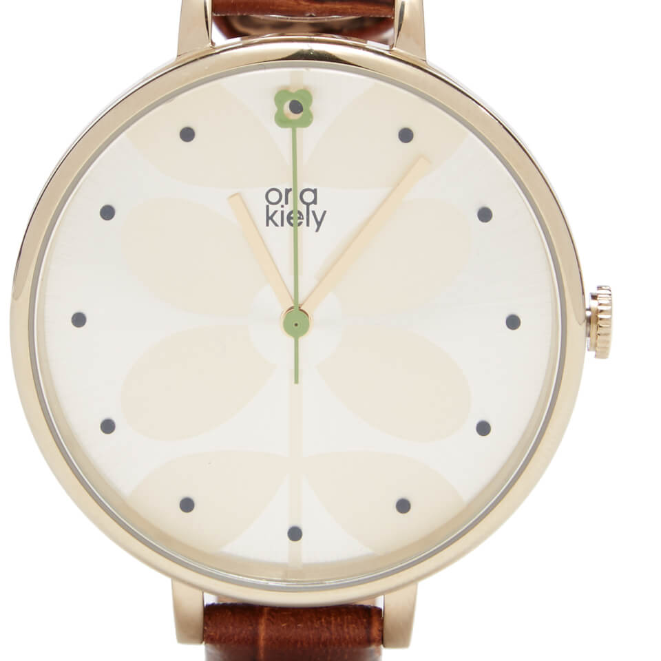 Orla Kiely Women's Ivy Croc Leather Watch - Brown