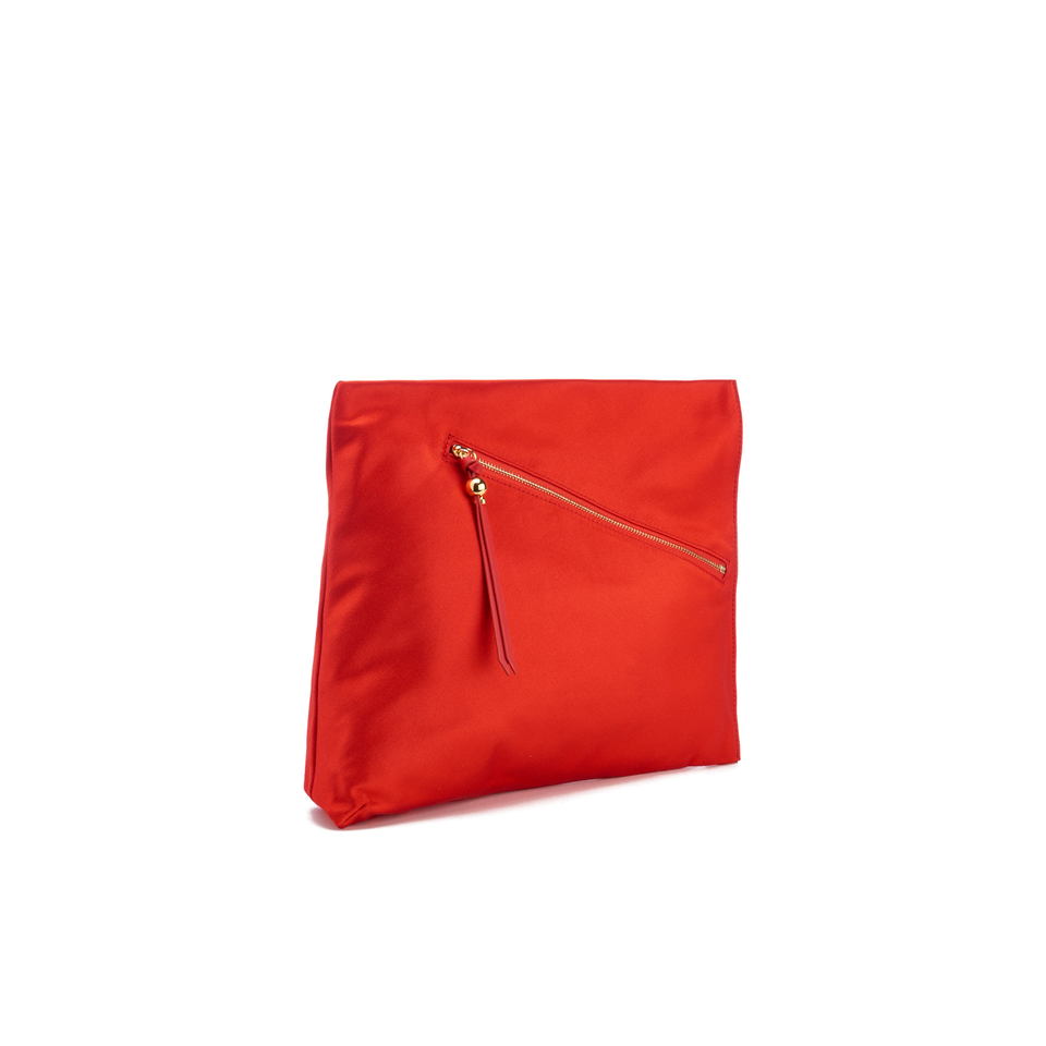 Diane von Furstenberg Women's Satin Asymmetric Foldover Clutch Bag - Rust