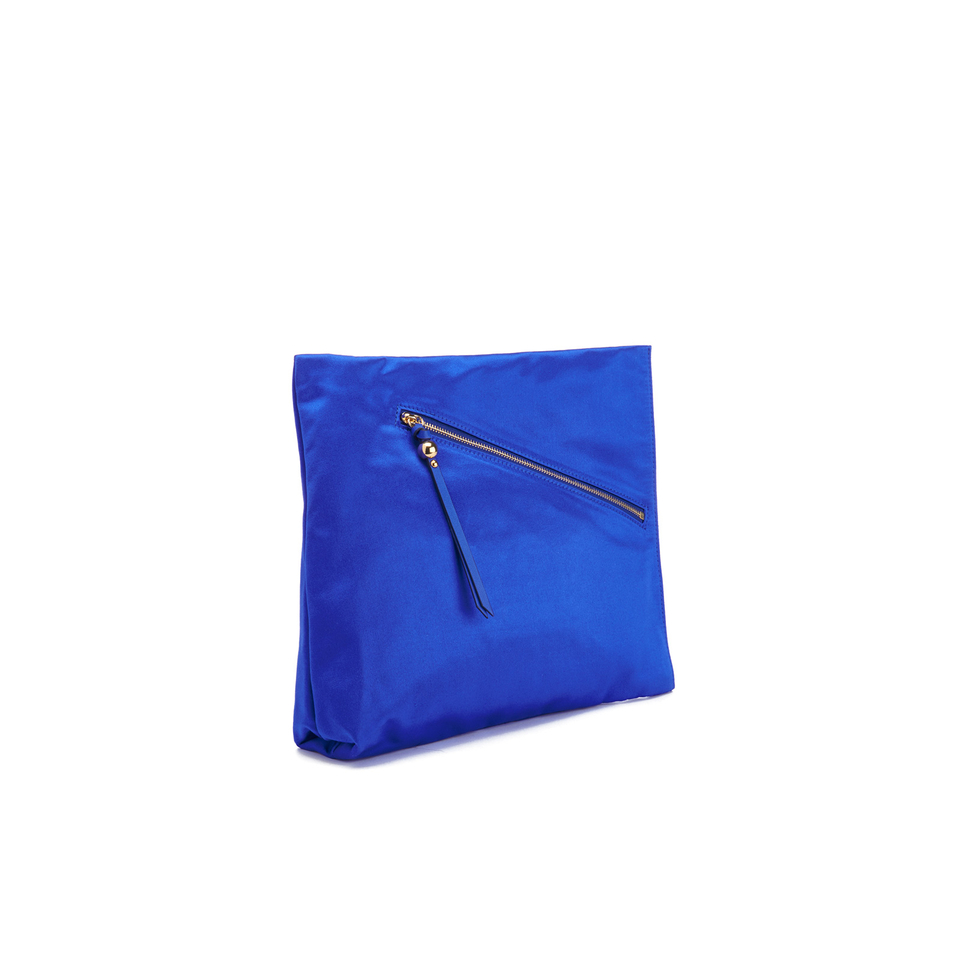 Diane von Furstenberg Women's Satin Asymmetric Foldover Clutch Bag - Cobalt