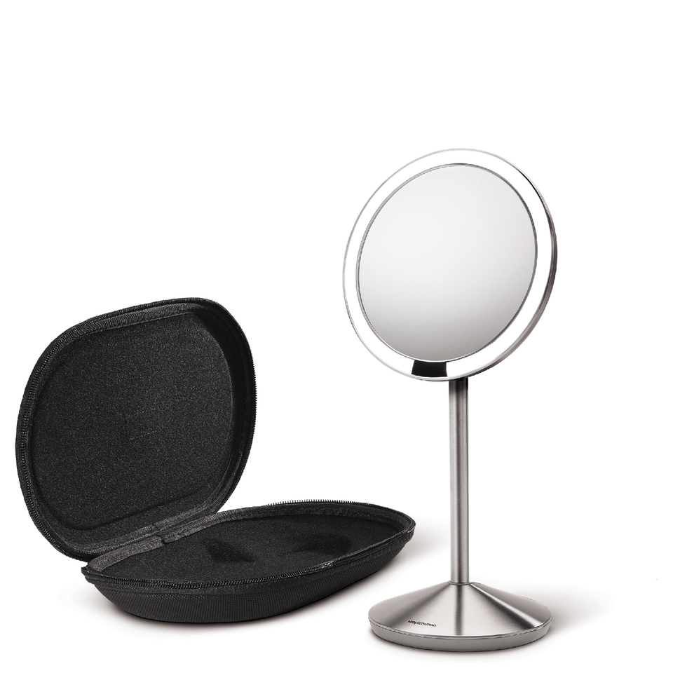 simplehuman Rechargeable Stainless Steel Sensor Mirror with Travel Case - 10x Magnification 12cm