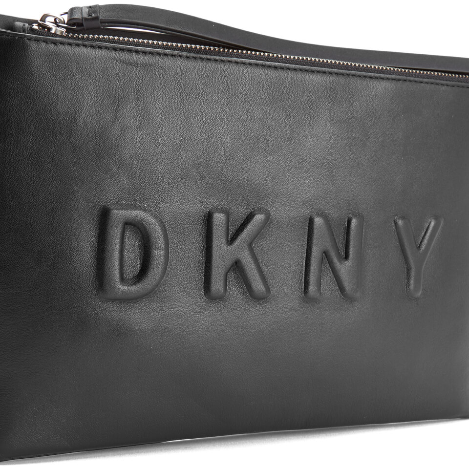 DKNY Women's Debossed Logo Large Clutch Pouch Bag - Black