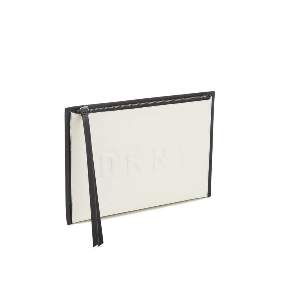 DKNY Women's Debossed Logo Large Clutch Pouch Bag - Cream