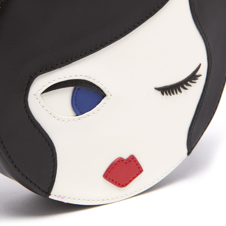 Lulu Guinness Women's Lulu Doll Face Leather Round Cross Body Bag - Black Chalk