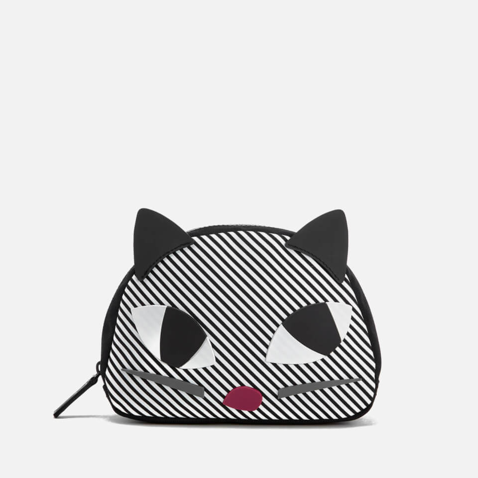 Lulu Guinness Women's Stripe Kooky Cat Crescent Pouch - Black White