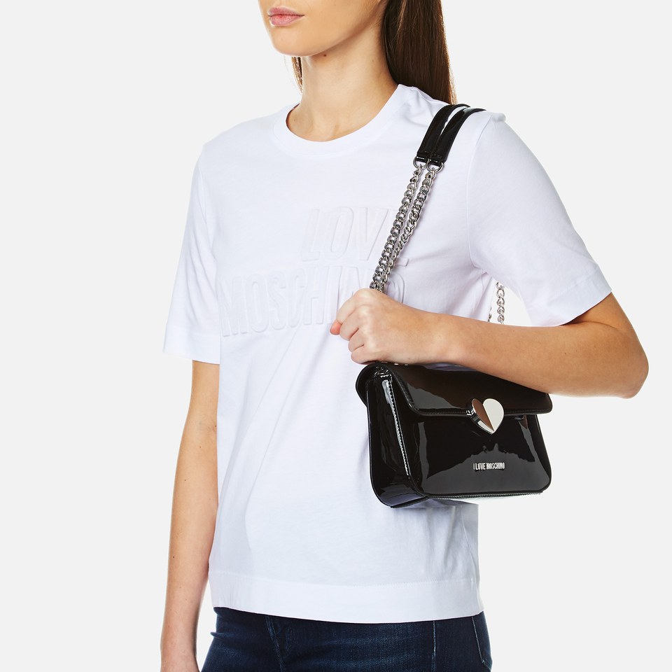 Love Moschino Women's Love Mini Heart Double Chain Strap Shoulder Bag - Black