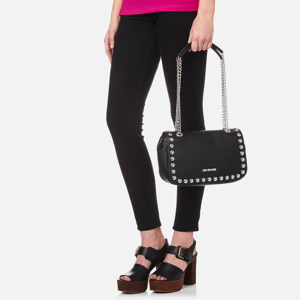 Love Moschino Women's Studs Double Chain Shoulder Bag - Black