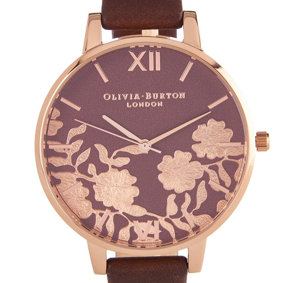 Olivia Burton Women's Lace Detail Watch - Brown/Rose Gold