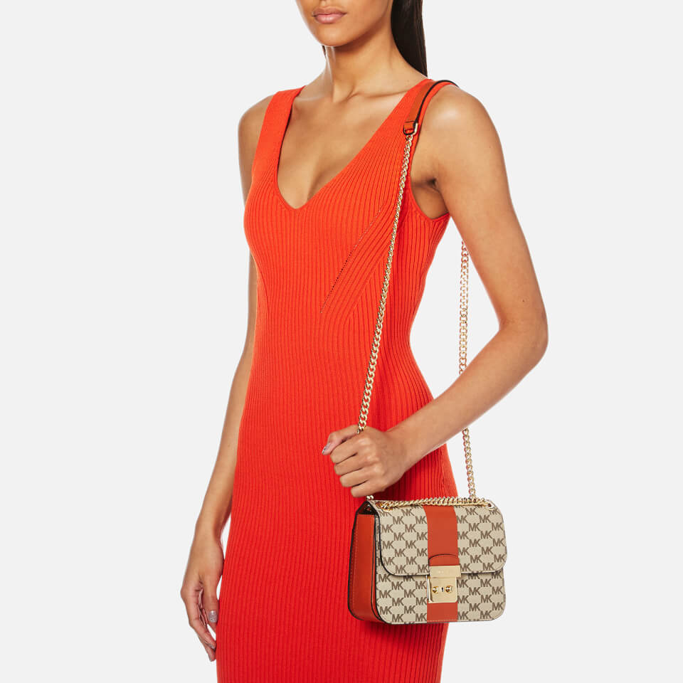 MICHAEL MICHAEL KORS Women's Centre Stripe Sloane Editor Medium Chain Shoulder Bag - Natural/Orange