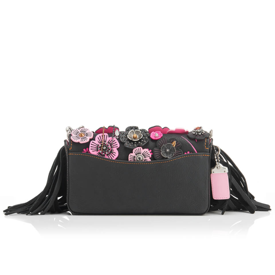 Coach Women's Wild Tea Rose Fringe Dinky Cross Body Bag - Black/Pink