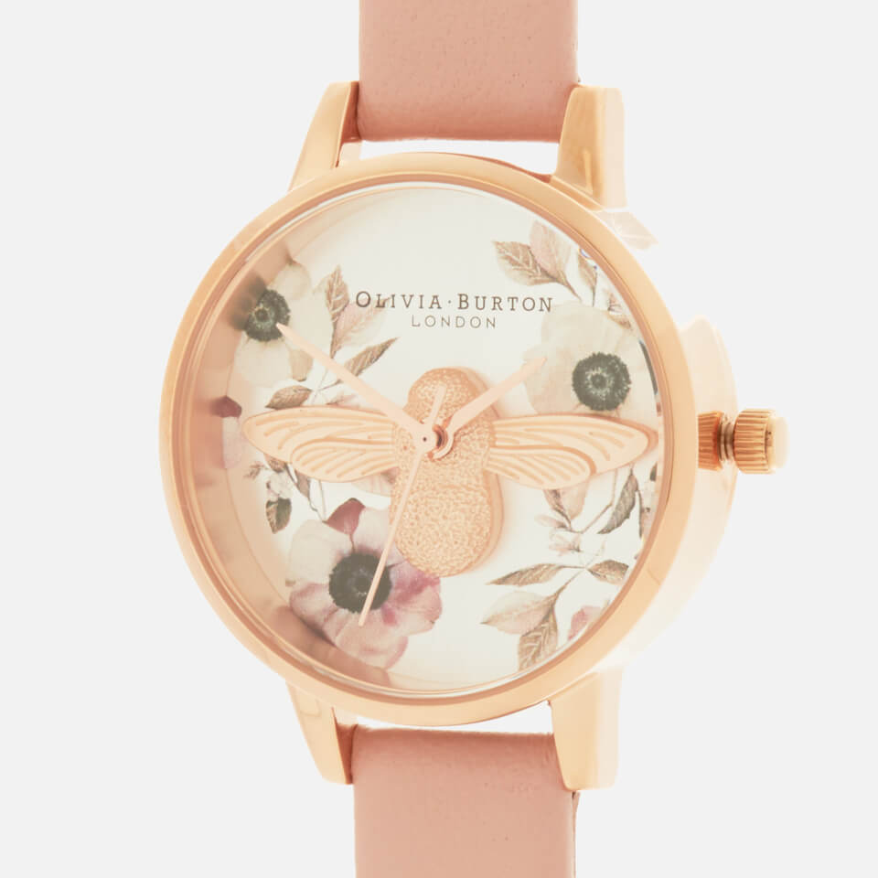 Olivia Burton Women's Moulded Bee Midi Dial Floral Watch - Dusty Pink/Rose Gold