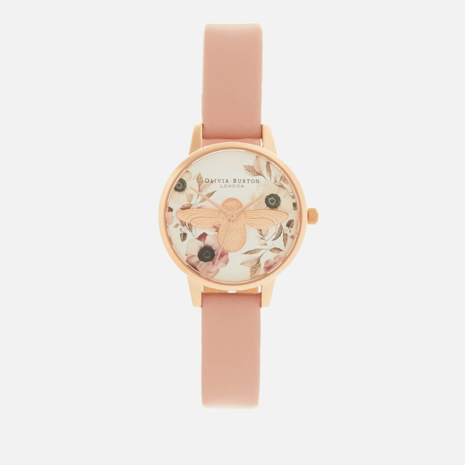 Olivia Burton Women's Moulded Bee Midi Dial Floral Watch - Dusty Pink/Rose Gold