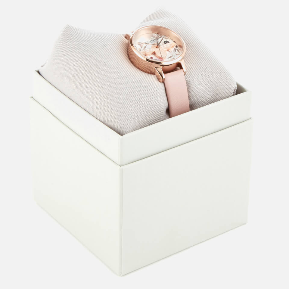 Olivia Burton Women's Moulded Bee Midi Dial Floral Watch - Dusty Pink/Rose Gold