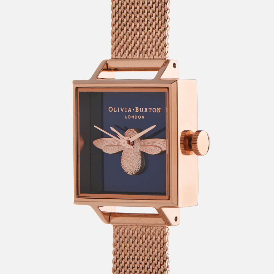 Olivia Burton Women's Moulded Bee Midi Square Dial Watch - Midnight/Rose Gold