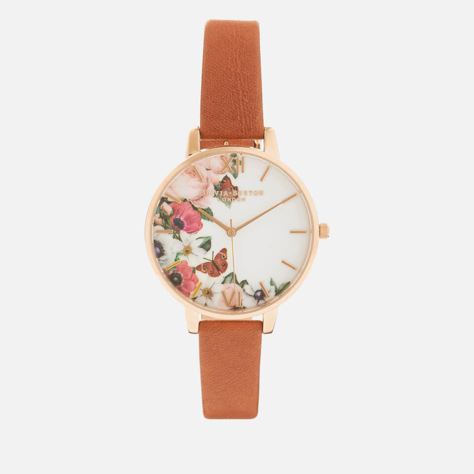 Olivia Burton Women's English Garden Big Dial Watch - Tan/Rose Gold