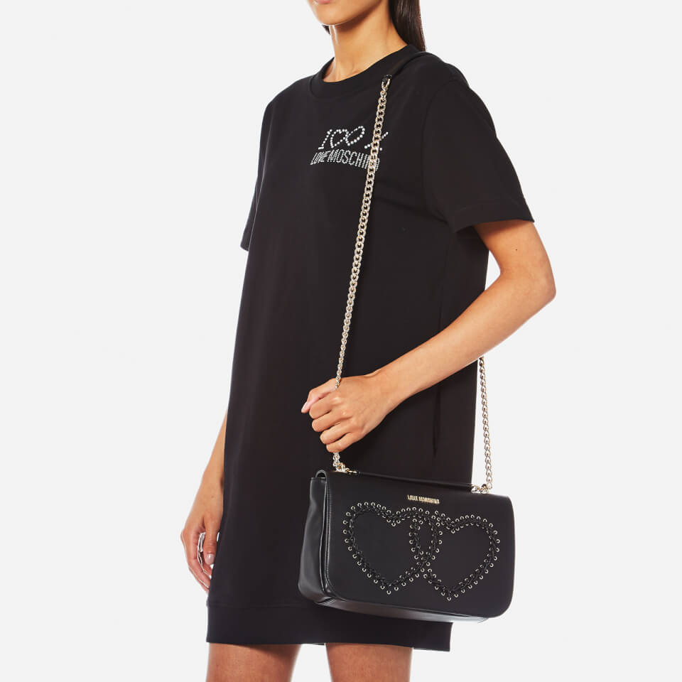 Love Moschino Women's Heart Whipstitch Shoulder Bag - Black