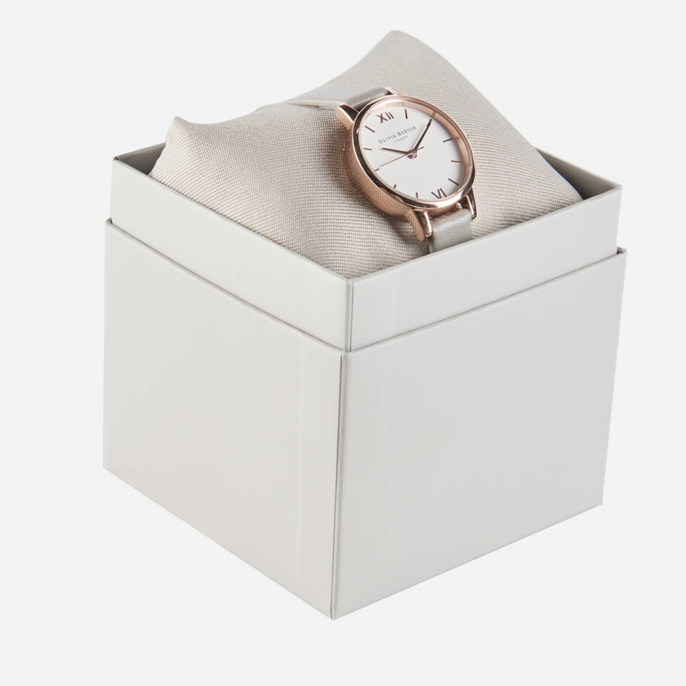Olivia Burton Women's White Dial Midi Watch - Grey/Rose Gold