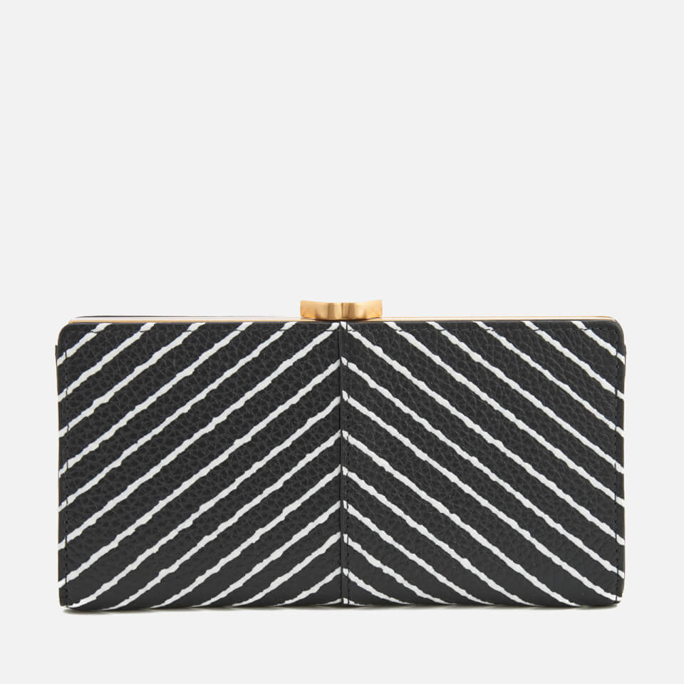 Lulu Guinness Women's Diagonal Stripe Flat Frame Purse - Black/Chalk