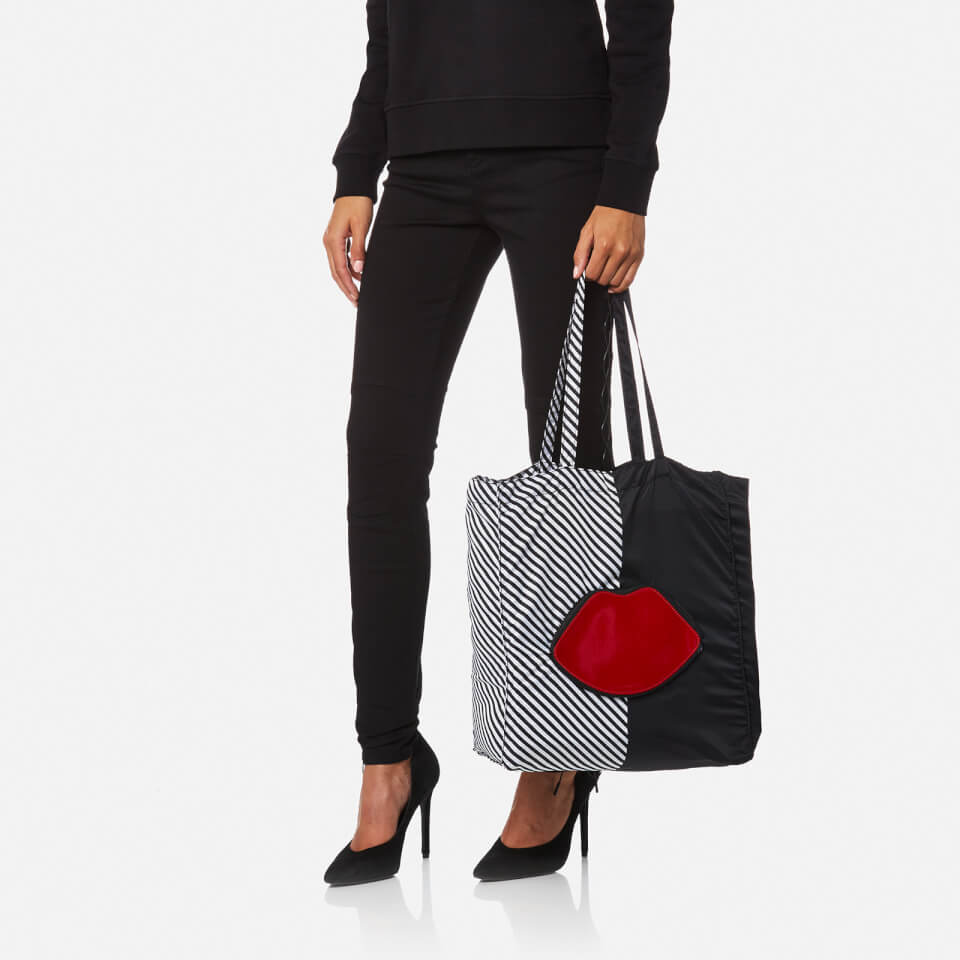 Lulu Guinness Women's 50:50 Stripe Lip Foldaway Shopper Bag - Red/Black/White