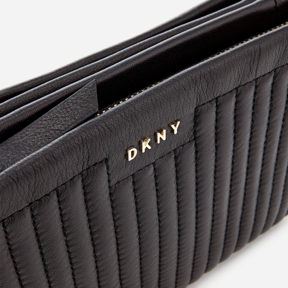 DKNY Women's Pinstripe Quilted Mini Double Compartment Cross Body Bag - Black