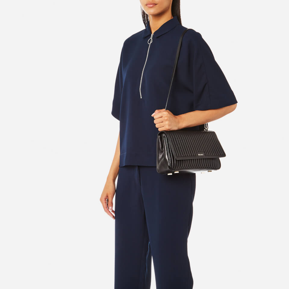 DKNY Women's Pinstripe Quilted Medium Flap Shoulder Bag - Black