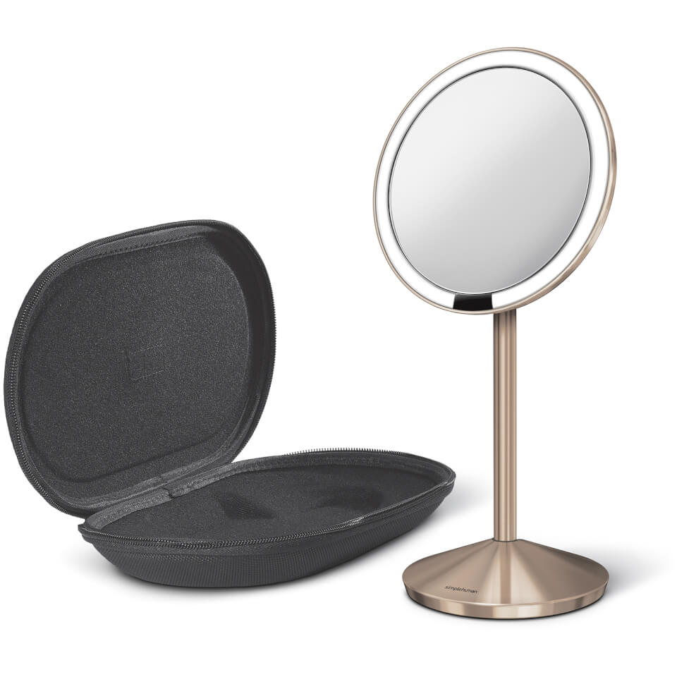 simplehuman Stainless Steel Rechargeable 10x Magnification Sensor Mirror with Travel Case - Rose Gold 12cm