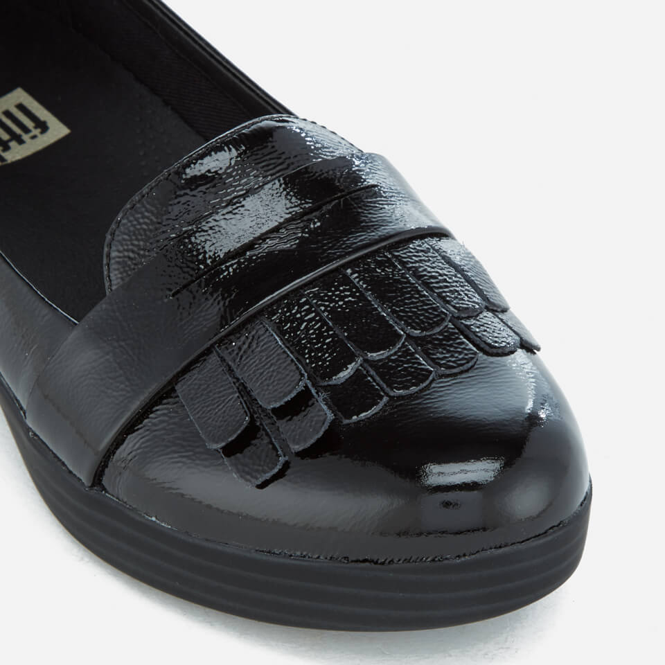 FitFlop Women s Fringey Sneakerloafer Patent Leather Flats Black Allsole