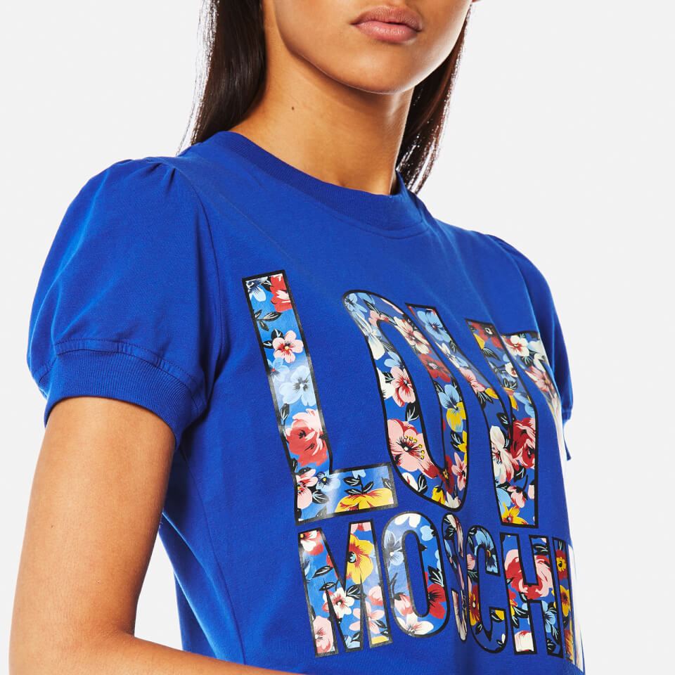 公式サイト - T-Shirt Logo Floral Women's Moschino Love Blue Coggles | アイドル