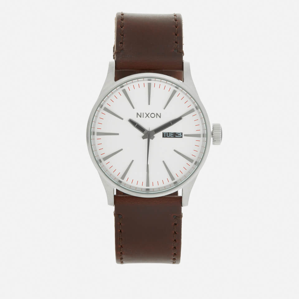 Nixon Men's The Sentry Leather Watch - Silver/Brown