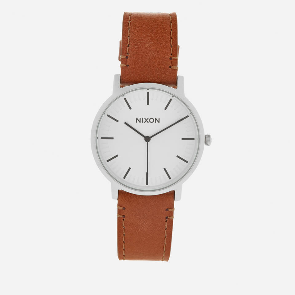 Nixon Men's The Porter Leather Watch - White Sunray/Saddle