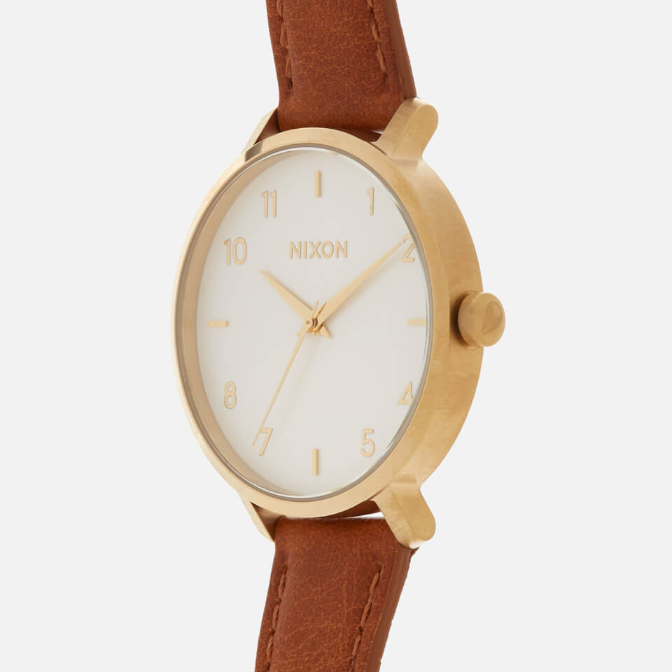 Nixon Women's The Arrow Leather Watch - Gold/White/Saddle